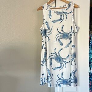 Blue Crab Print Sleeveless Dress